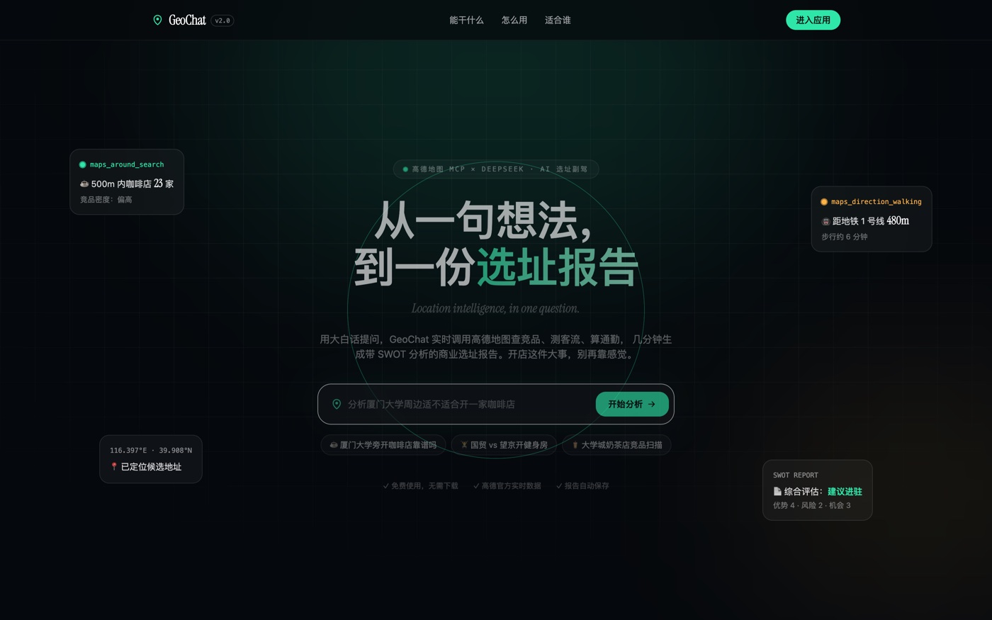 GeoChat — map-based site-selection reports